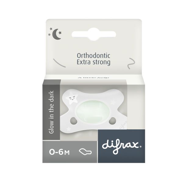 Difrax Glow In The Dark Fopspeen - Anatomisch - 0-6 Mnd - Wit