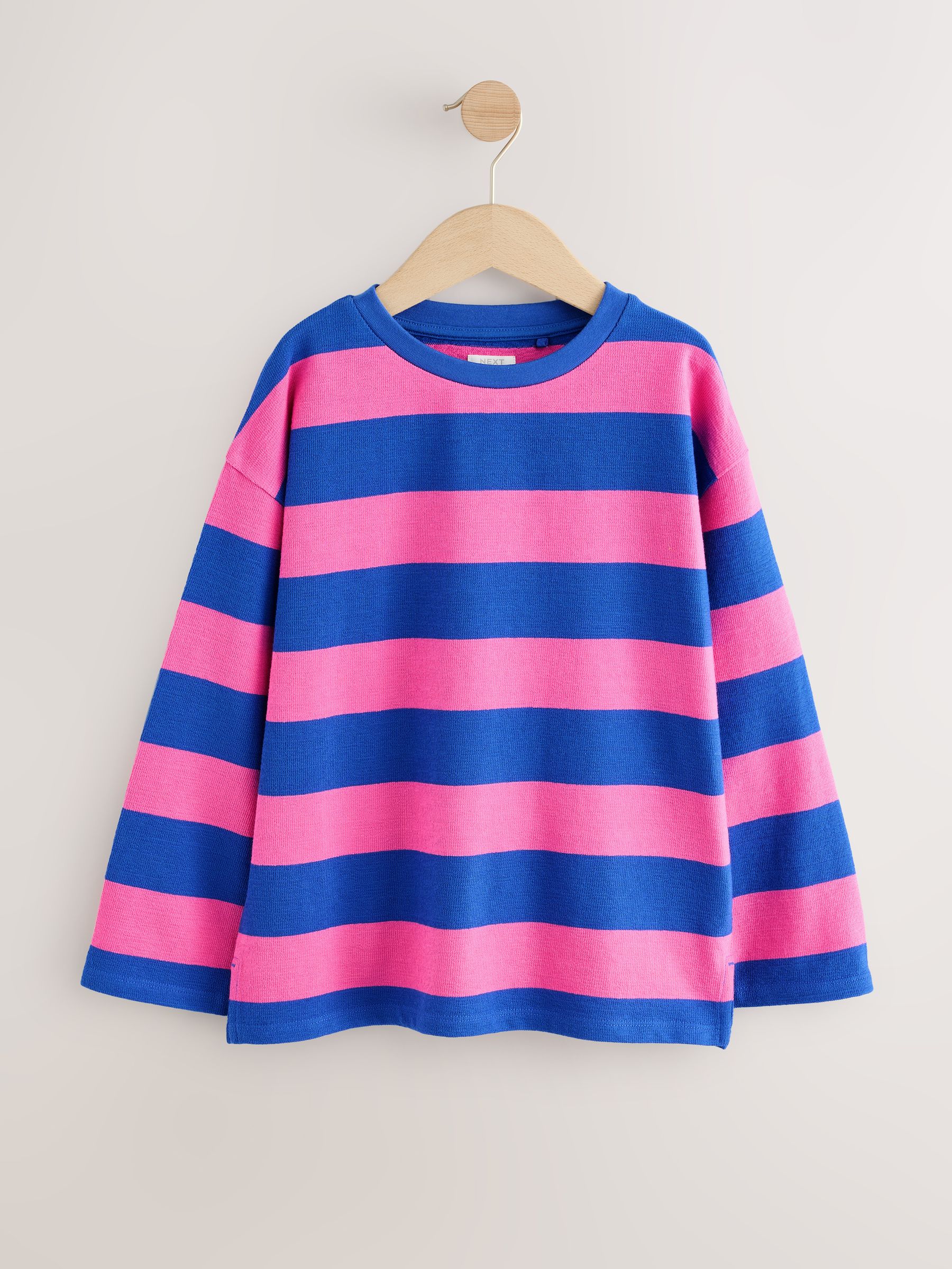 Roze/blauw gestreept - Getextureerde top met lange mouwen (3-16jr)
