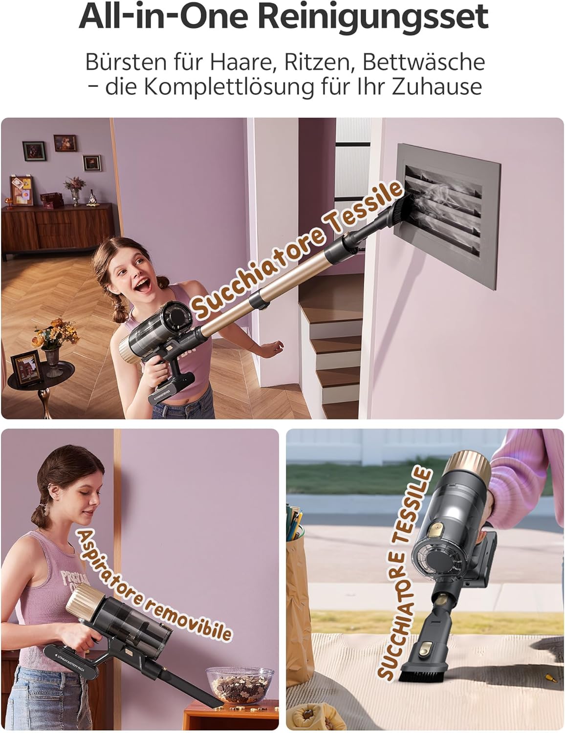 Ultenic Akku Staubsauger, 50000Pa/ 65Min, Staubsauger Kabellos mit GreenEye Technologie, Teleskoprohr& Freistehend, 6-stufige Filtration, Anti-Verhedderungs-Bürste, for Tierhaare/Teppiche/Hartböden