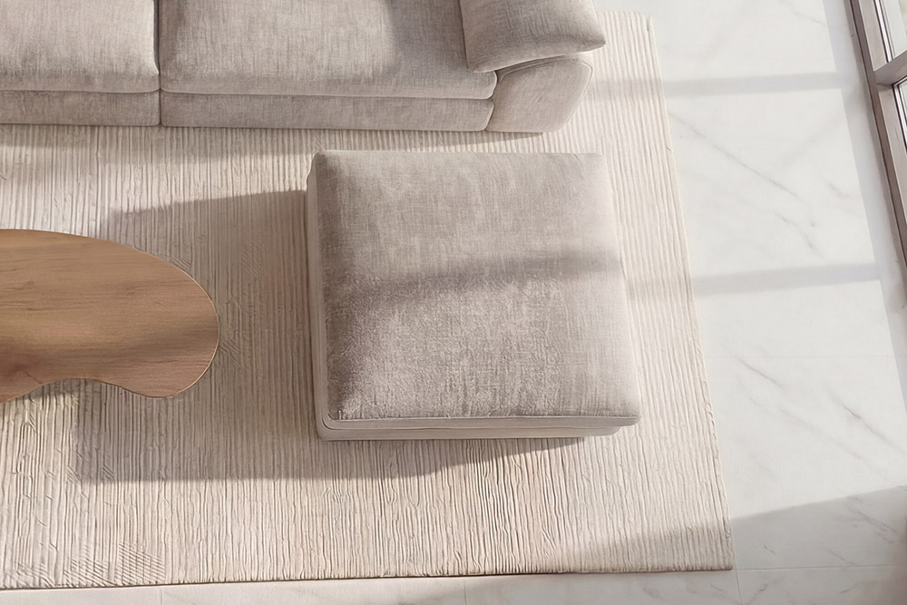 Großer Hocker SOHO 100cm beige Chenillestoff Polsterhocker mit Wellenunterfederung