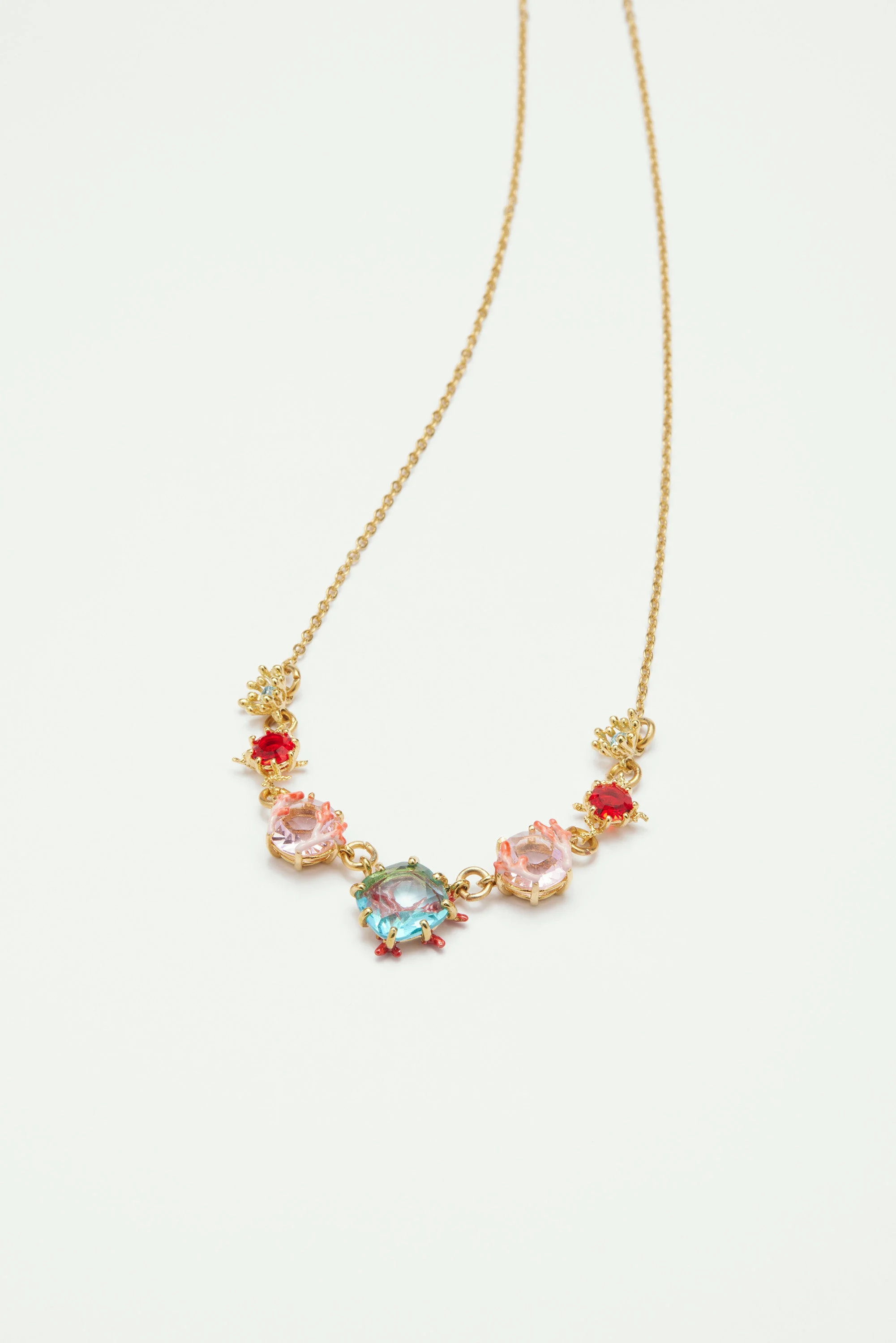 Collier plastron coraux et pierre en verre taillé | Multicolore