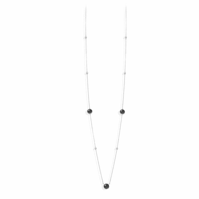 Collier Long Sautoir Argent Rhodié Valentine Cristal Noir