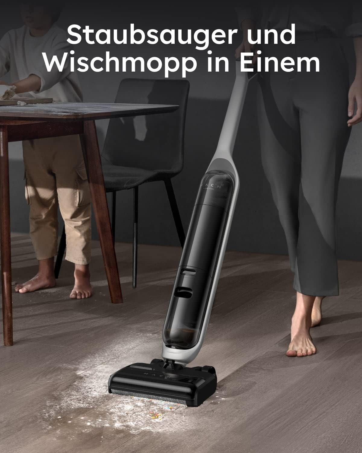 eufy MACH V1, Kabelloser All-in-One Stabstaubsauger mit Always-Clean Mop, 3-fache Selbstreinigung, Eco-Clean Ozon, Tesla Valve Mixing, Smart und leicht für einfaches Putzen