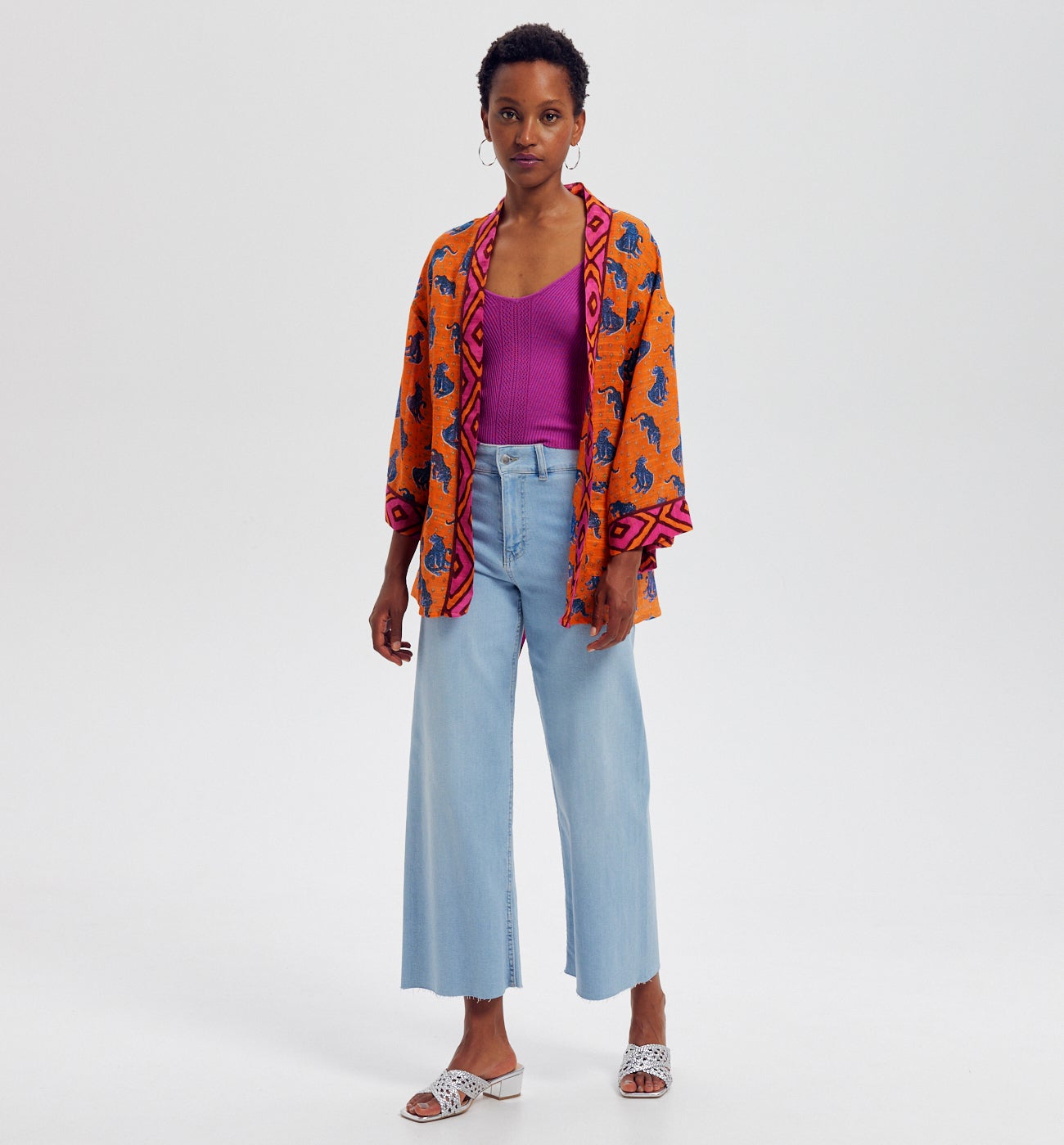 Veste kimono motif DIMB - Imprimé orange
