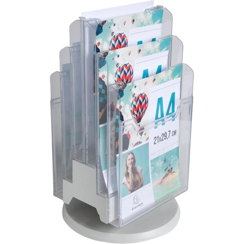 Distributeur de prospectus tourniquet de table 6 Compartiments A4 - Cristal