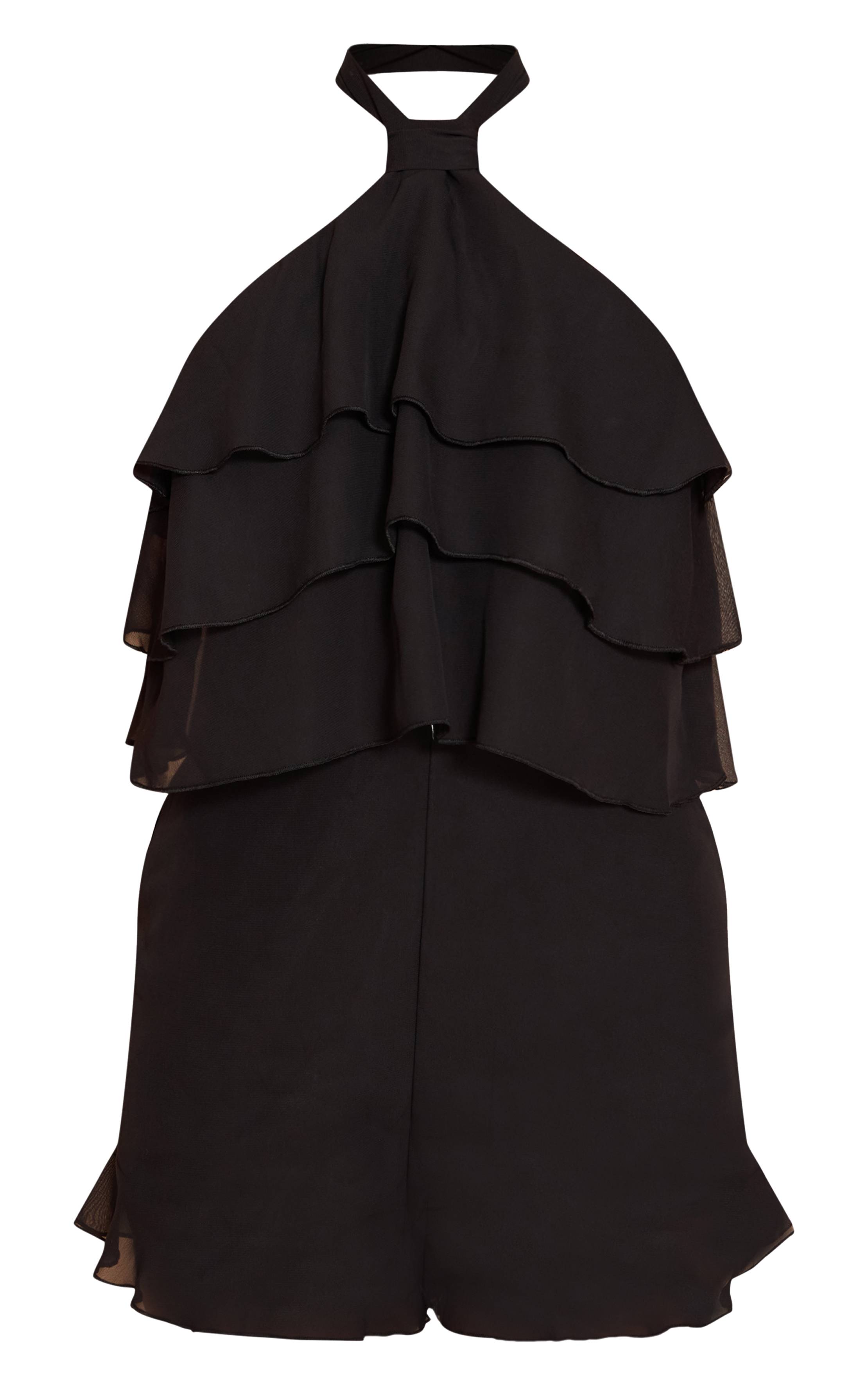 Noir Combi-short En Mousseline À Col Licou Avec Volants