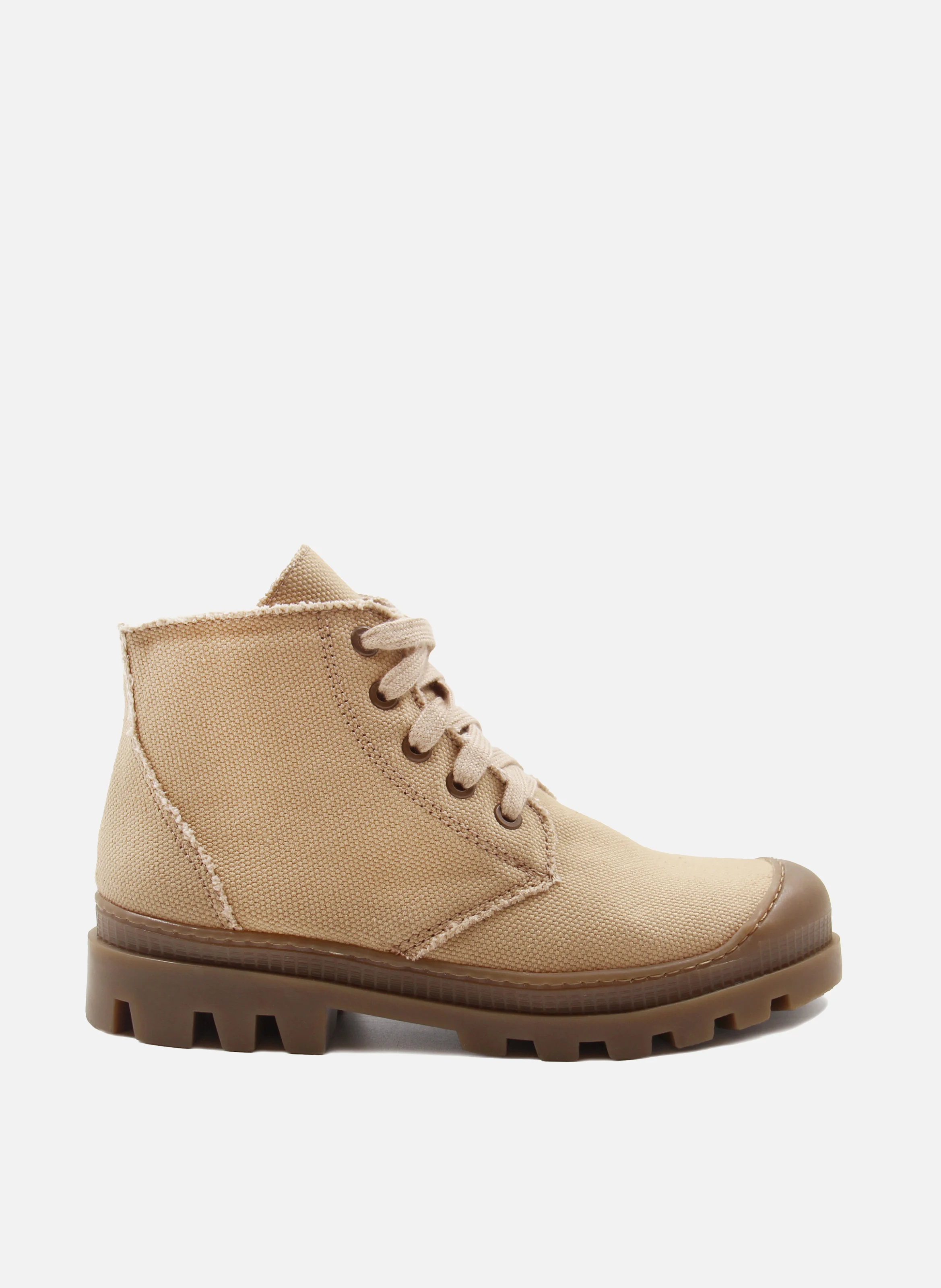 Bottines lacet crantées toile recyclée | Marron