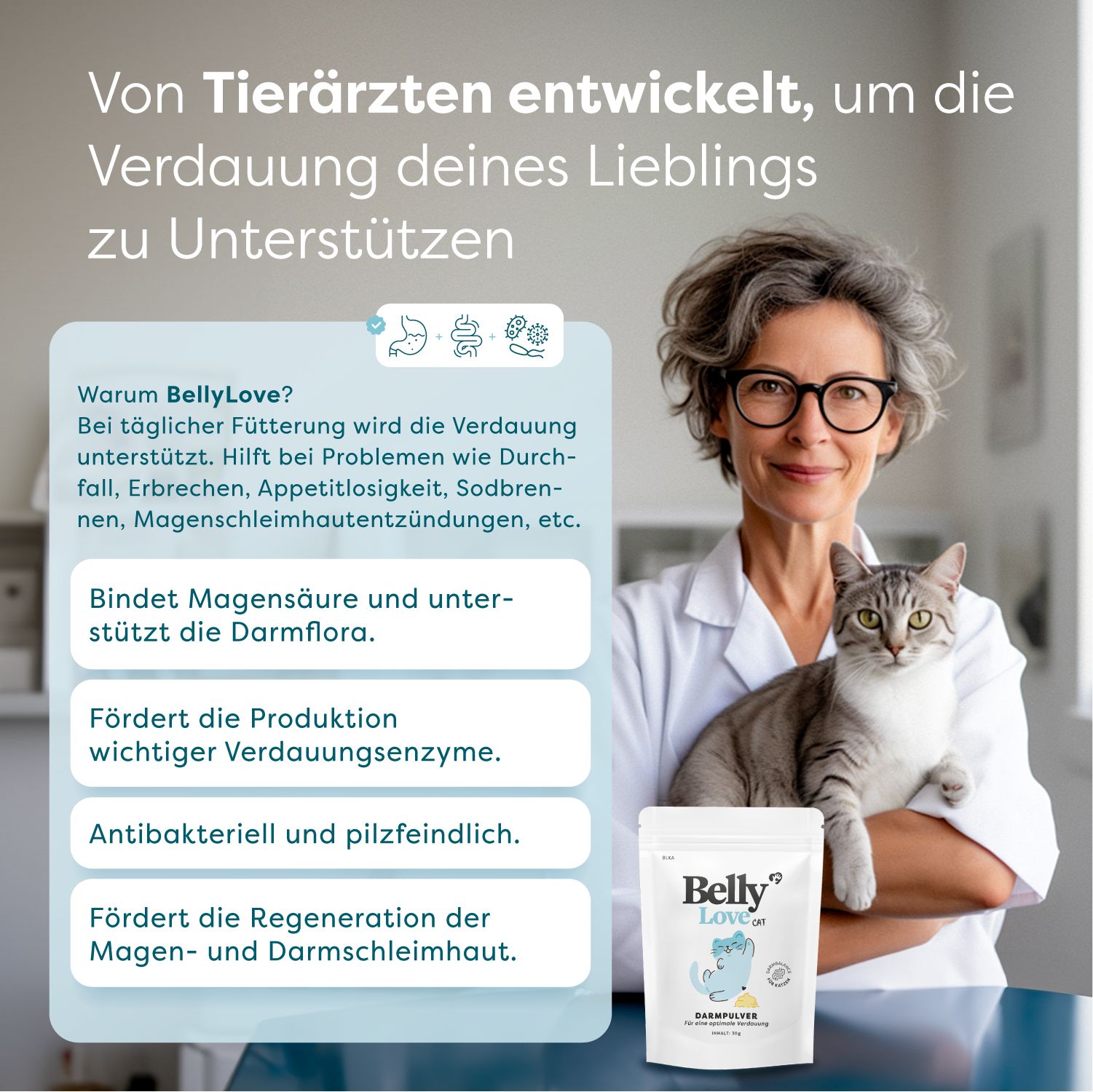 Dr. SAM BellyLove Cat - Hochdosiertes Darmpulver. Bringt Magen und Darm in Balance.