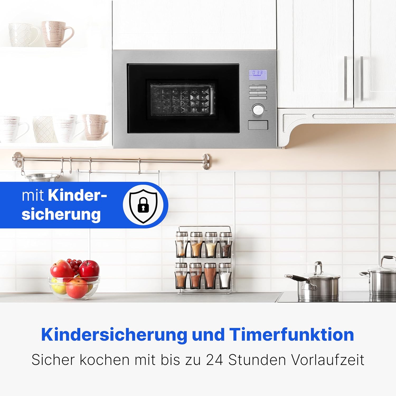 Bomann® Einbaumikrowelle mit Grill und Heißluft | 60cm | 900W Mikrowelle | 1300W Grill | 2300W Heißluft | inkl. Grillrost und Drehteller | 25L Einbau Mikrowellengerät | MWG 3001 H EB inox