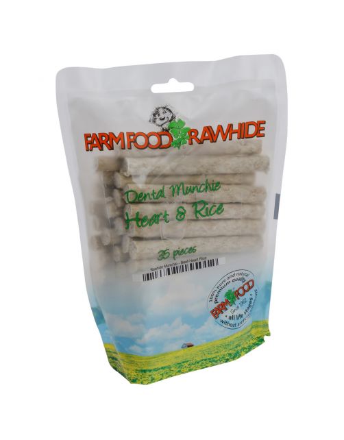 Farm Food Rawhide Dental Munchie Hart - Hondensnacks - Rund 10 cm 35x8 g Wit