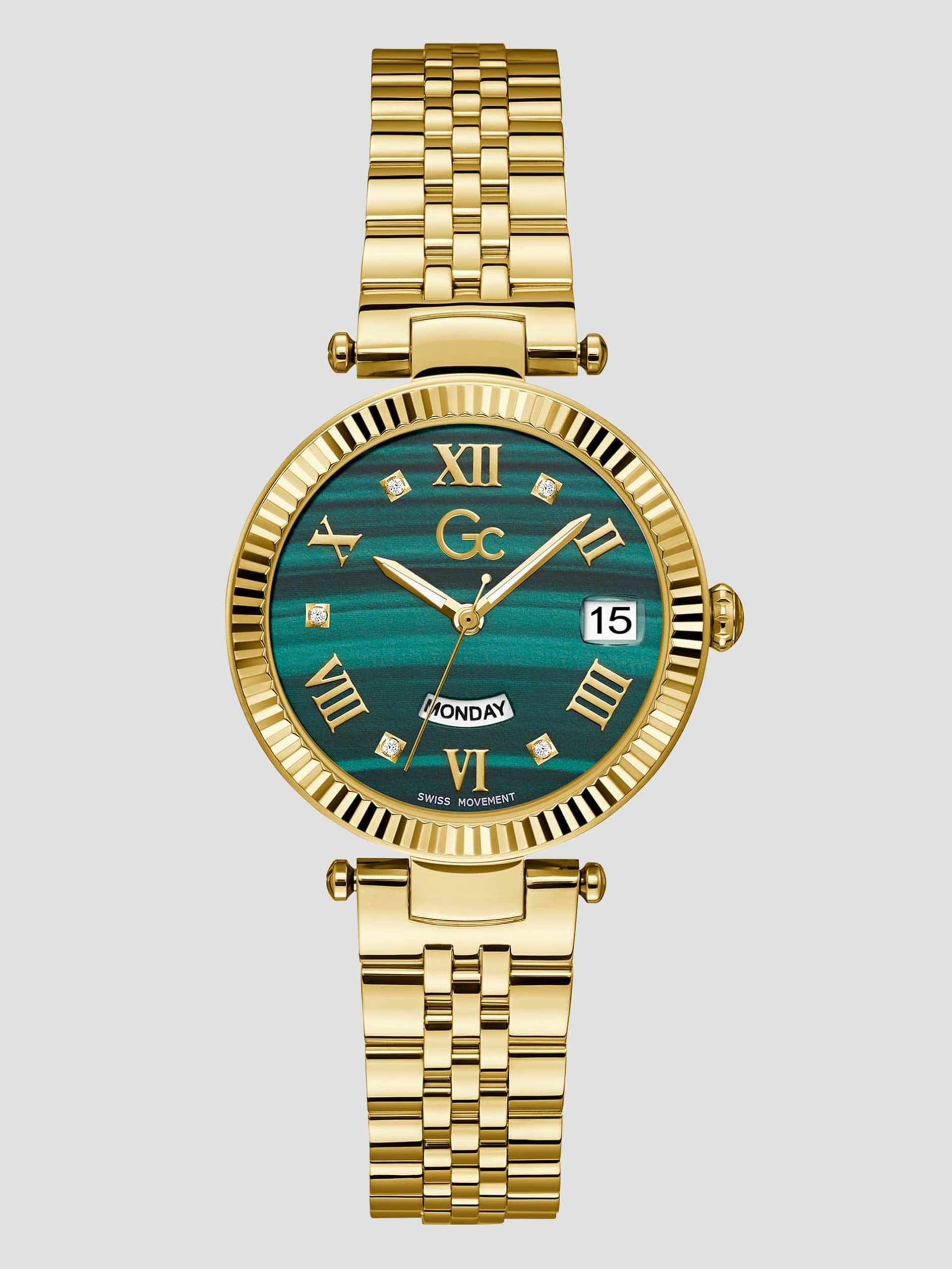 Relógio analógico Gc dourado e verde