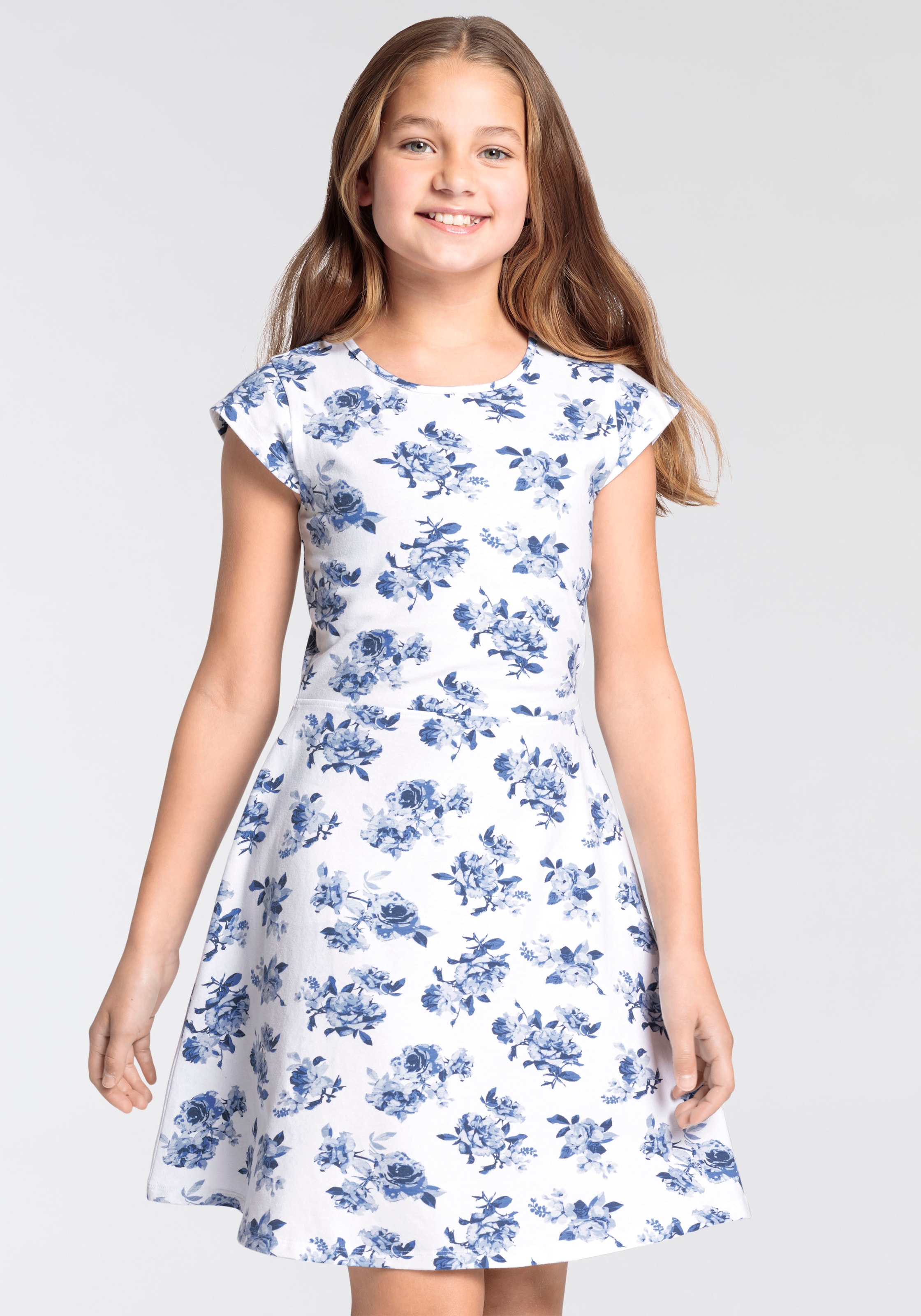 KangaROOS Jerseykleid »Kangaroos Mädchen« festliche Anlässe,  modischer Allover-Druck,  ausgestellter Schnitt