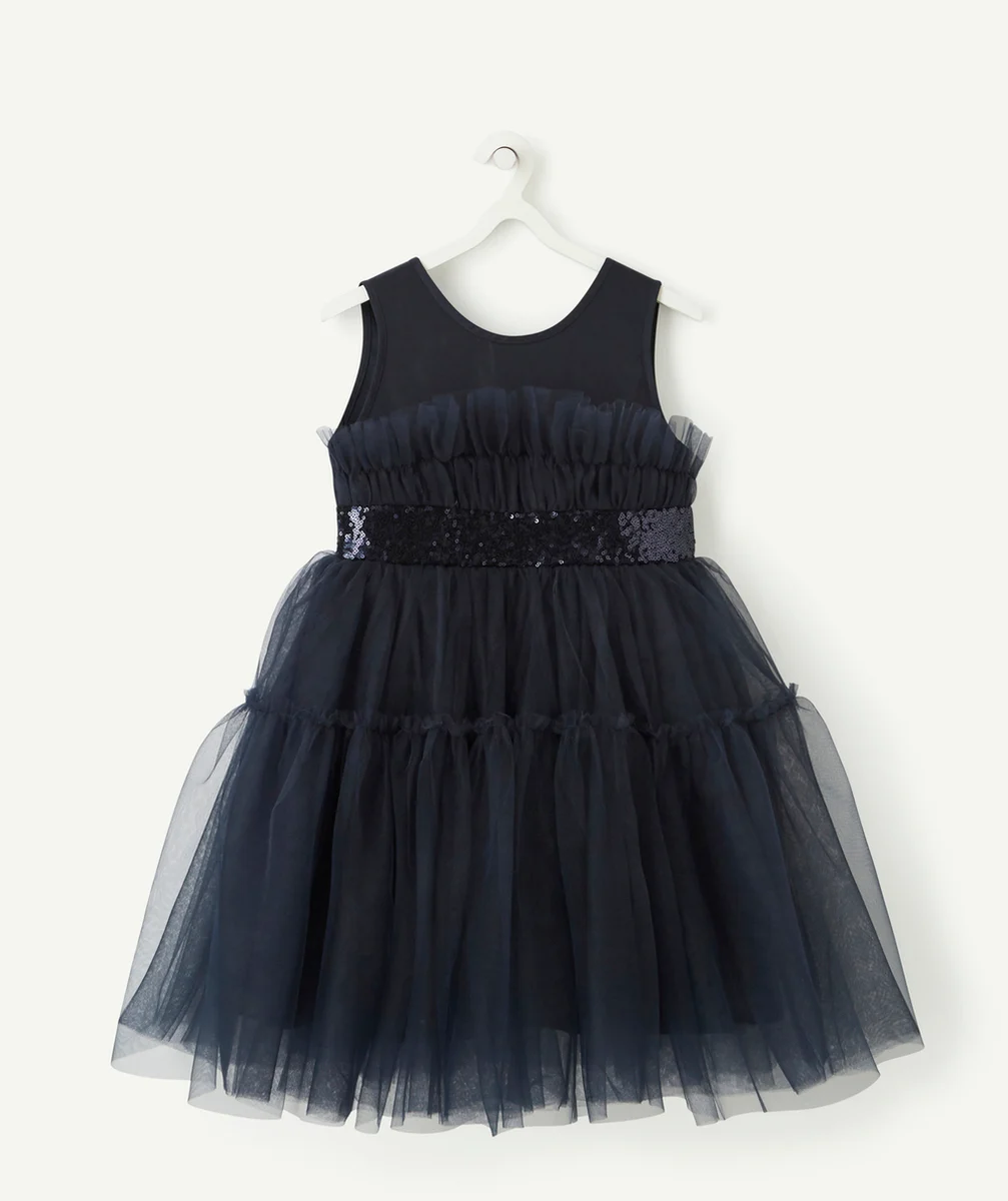 ROBE CRÉATEUR 2022 FILLE EN TULLE BLEU MARINE ET PAILLETÉ