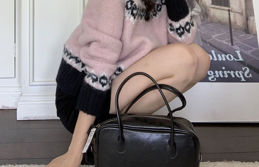 ANORA - Cropped jacquard cardigan met col en rits