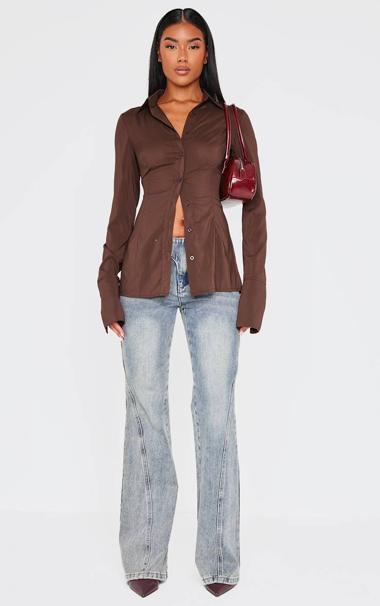 Dark Chocolate Chemise Ajustée En Mousseline