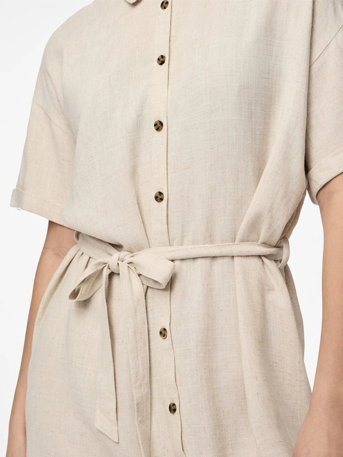 Pieces Pcvinsty Ss Linen Shirt Dress 4535249 oatmeal