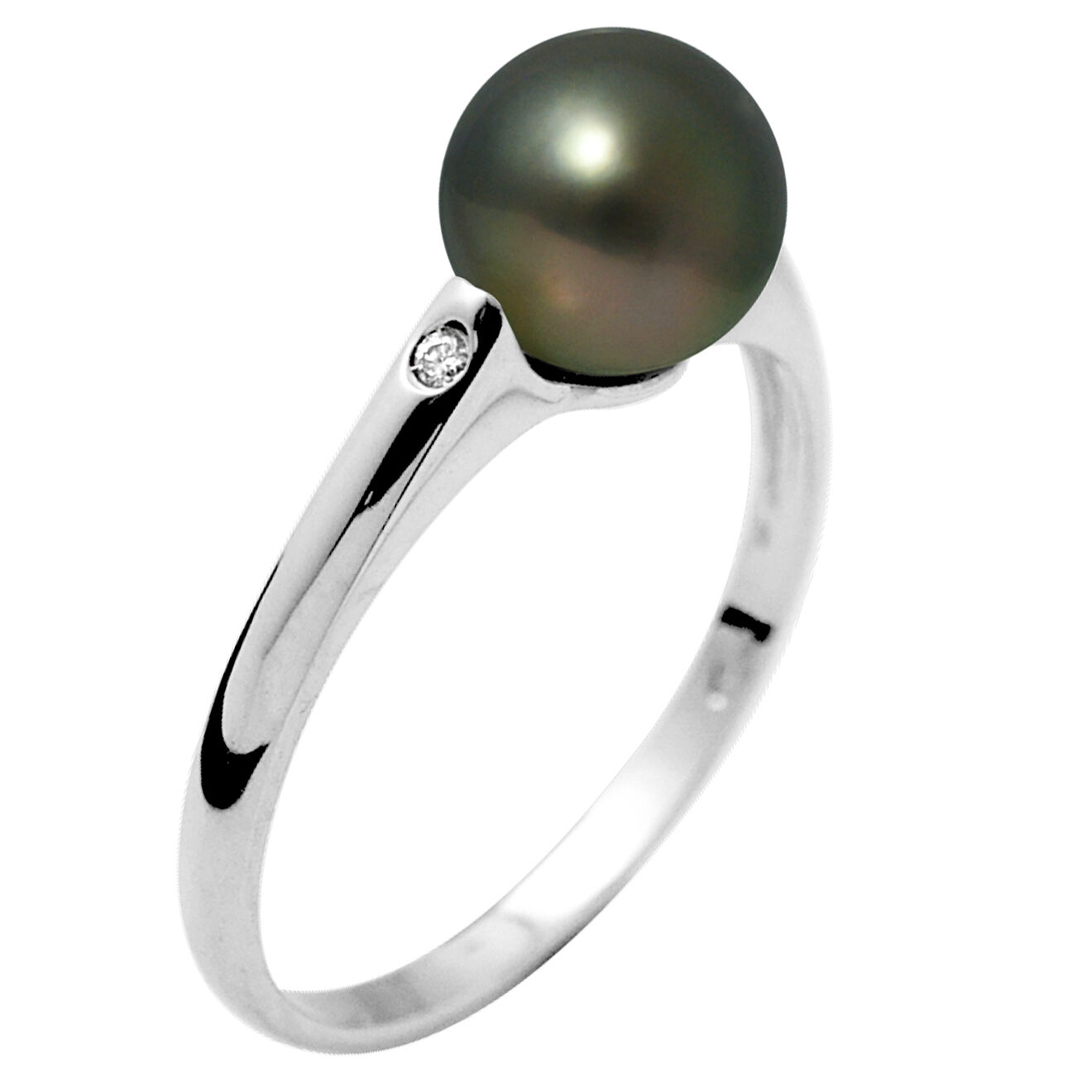 Mitzuko Bague Solitaire Or blanc Diamants Perle de Culture de Tahiti blanc naturel