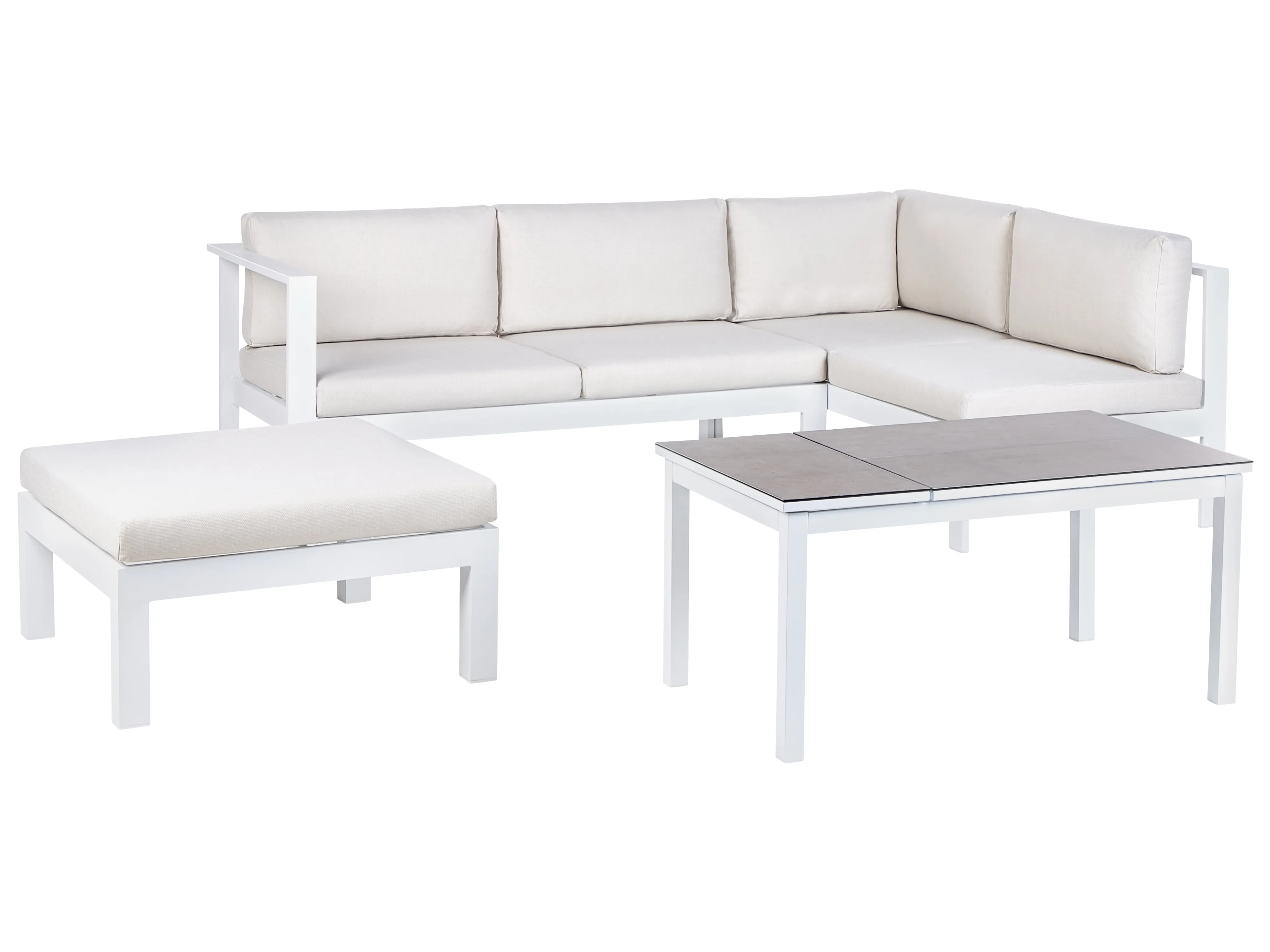Tuin hoekloungeset met tafel 5-zits MESSINA linkszijdig Metaal Gebroken wit