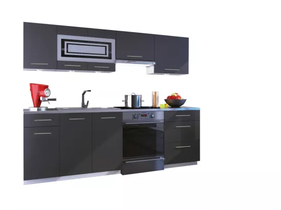 Cuisine GIOVANNA 7 éléments - graphite mat 2m40 - grand casserolier