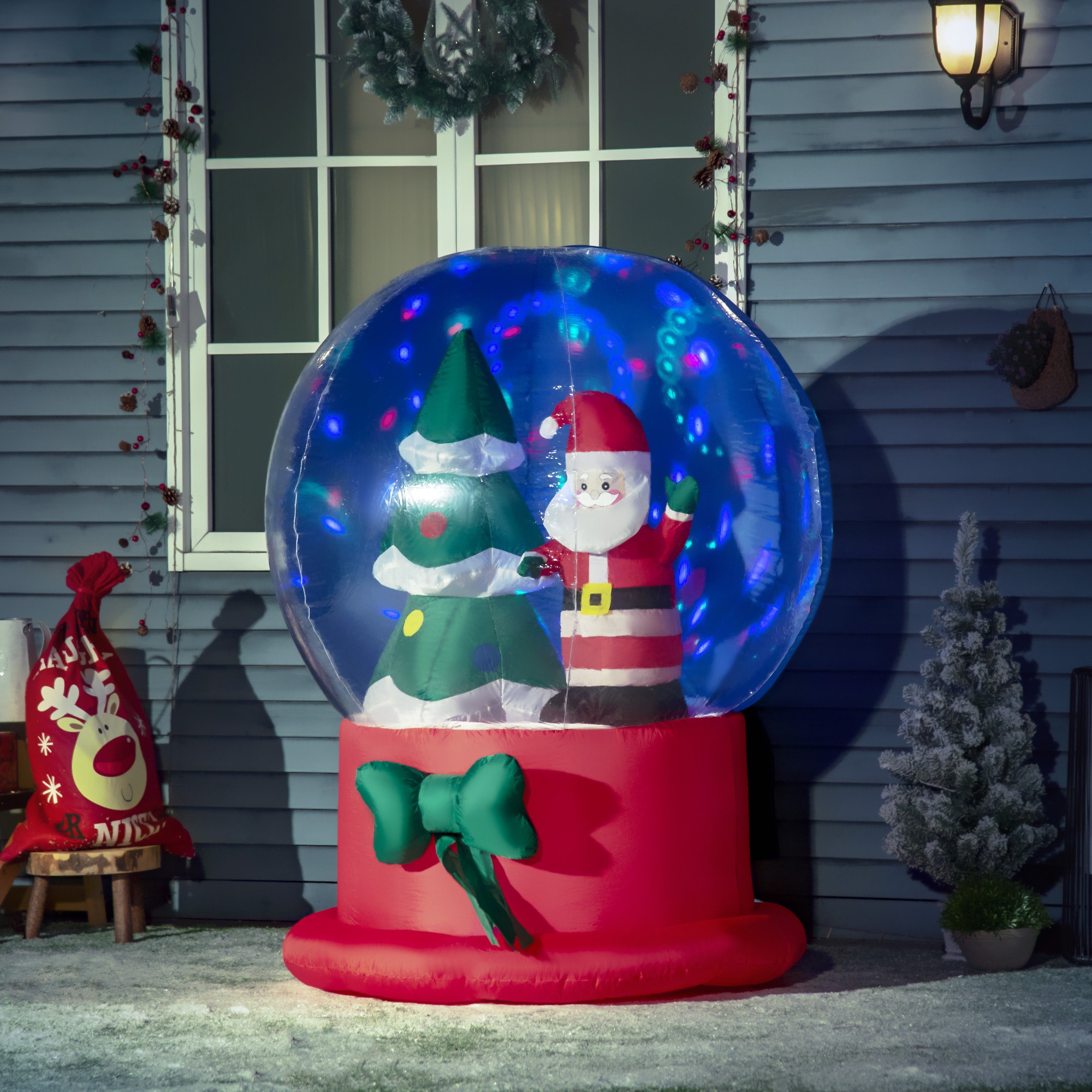 Outsunny Aufblasbare Weihnachtsdekoration mit LED-Lichte blau 110L x 110B x 150H cm