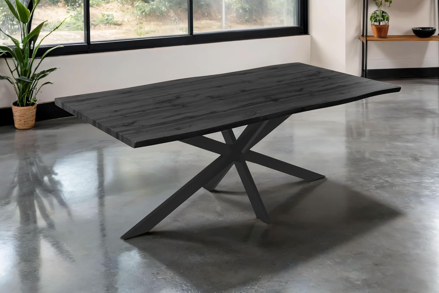 SAM Esstisch Josy | 200 x 100 cm | Holz-Optik in Grau | Spider-Gestell Metall schwarz | 40 mm Tischplatte mit Baumkante | Tisch für Esszimmer & Küche