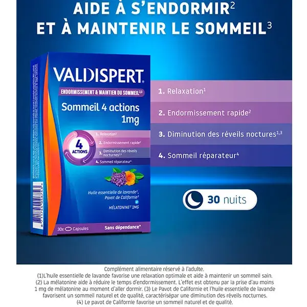 Valdispert Sleep 4 Ações 1mg Melatonina 30 cápsulas