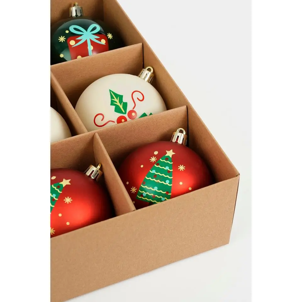 Mica Decorations Kerstballen Set - 9 Stuks - Ø8 cm - Wit, Rood, Groen