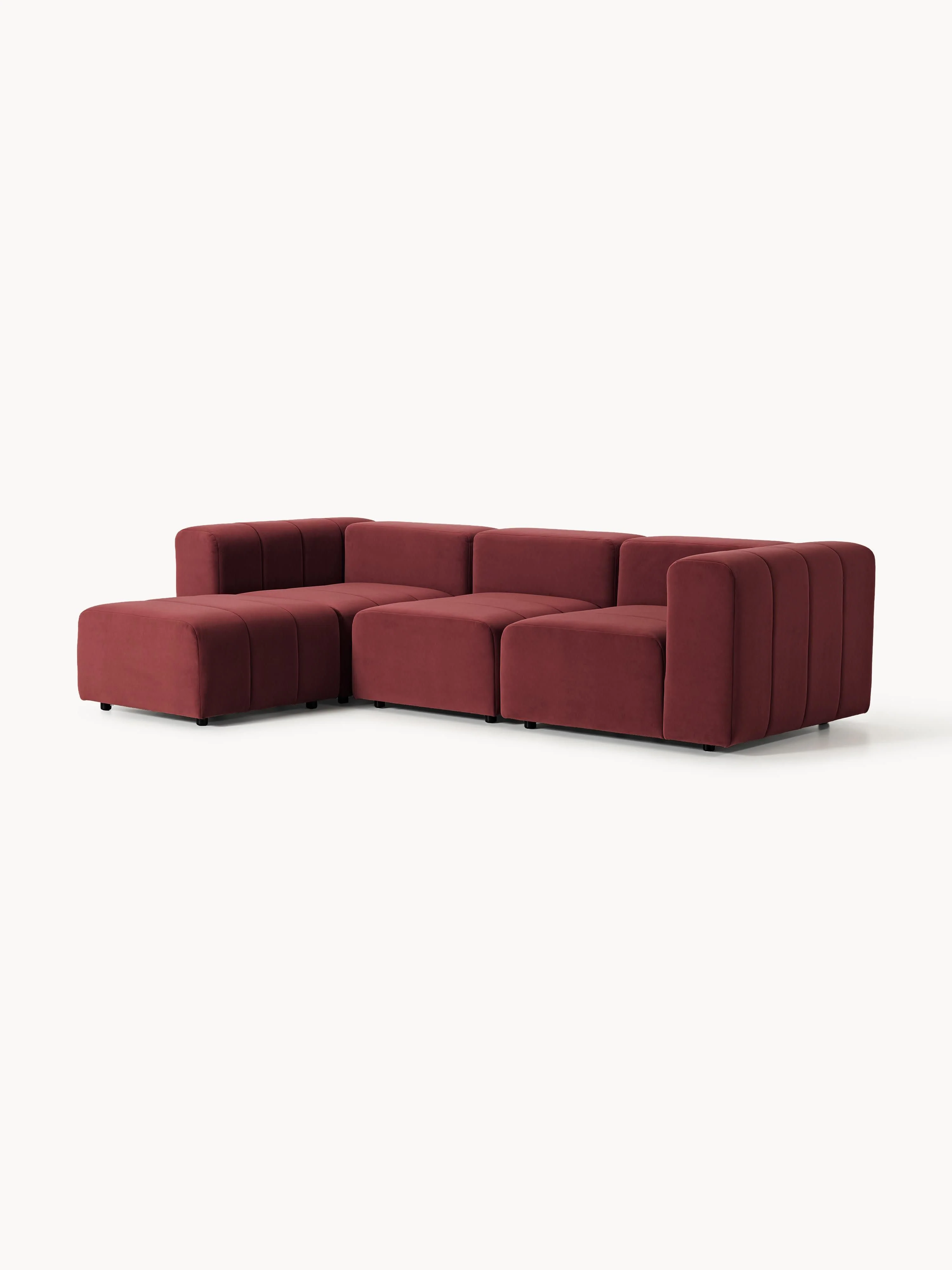 Fluwelen modulaire bank Lena (4-zits) met poef (links/rechts)