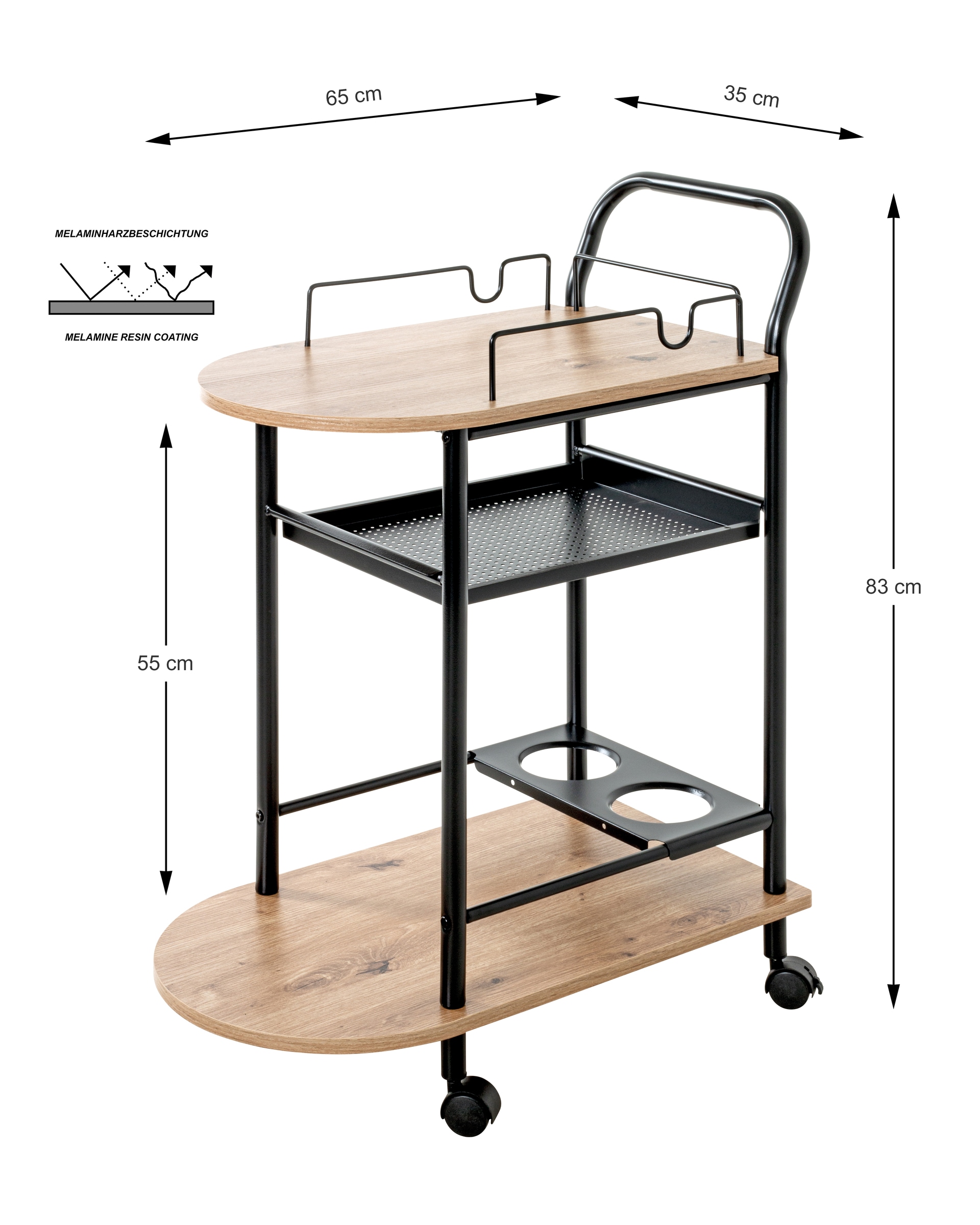 Küchenwagen STINA 85 x 83 cm Eiche Dekor/schwarz