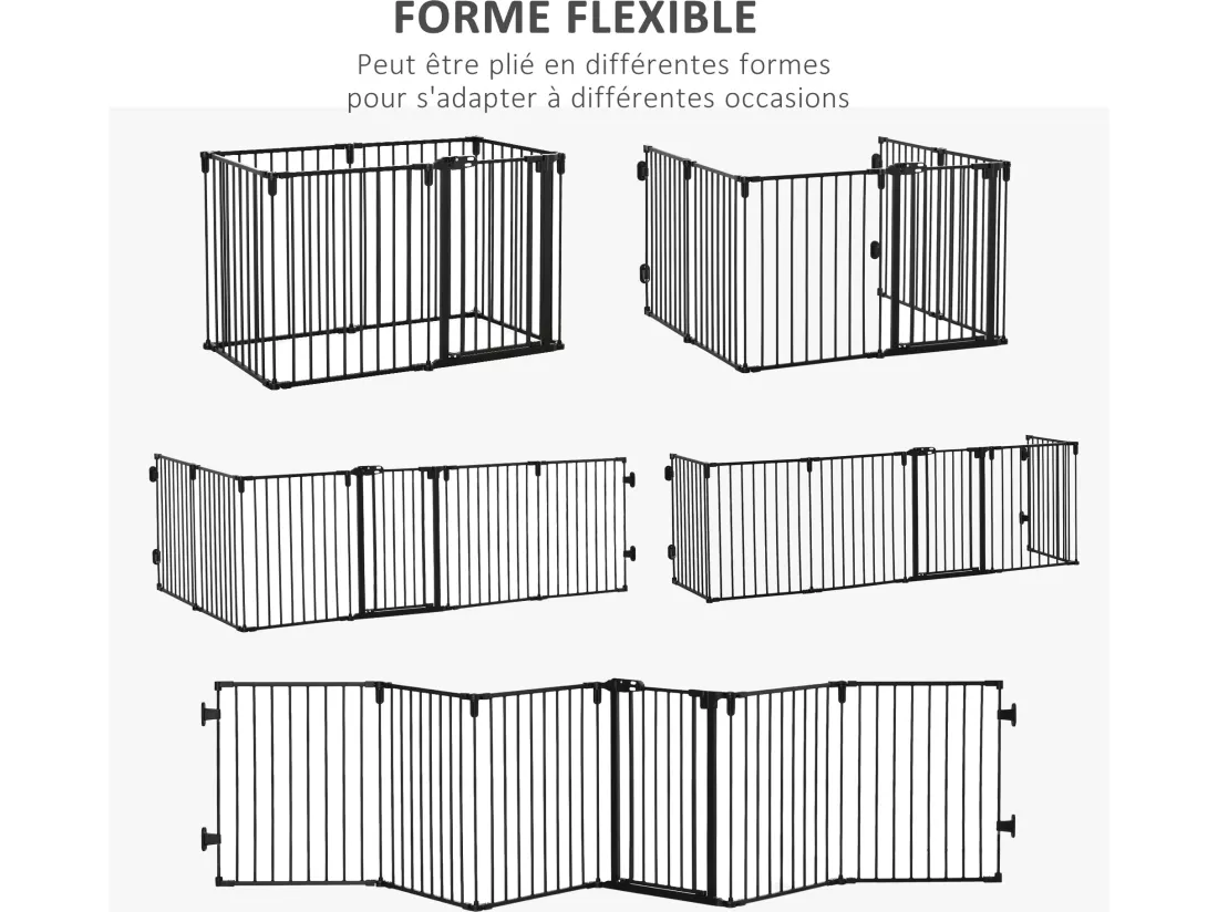 PawHut Barrière de sécurité - parc enclos chien modulable pliable - porte verrouillable - 6 panneaux acier et PP - dim. 362,5L max. x 76H cm noir