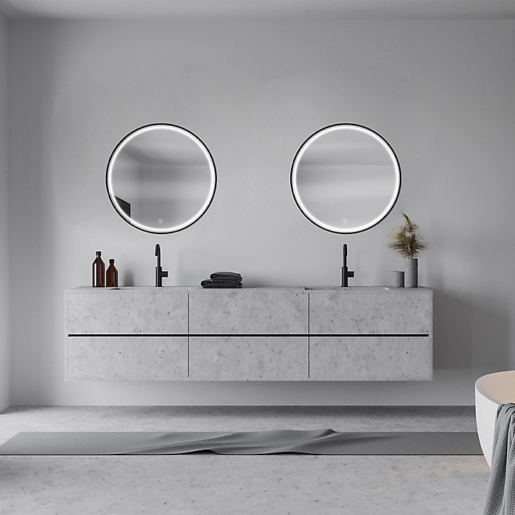 Miroir de salle de bains lumineux LED noir rond Ø70 cm, MPGlass Naos Black
