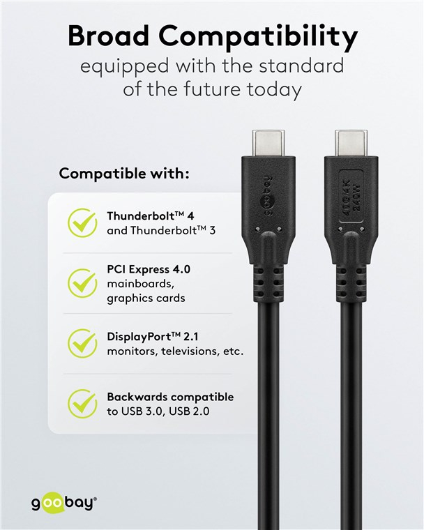 (1m) 240W USB C auf USB C Ladekabel Thunderbolt 4/3 Datenkabel 8K Monitor-Verbindungskabel 40 Gbit/s Power Delivery (74183) - Schwarz