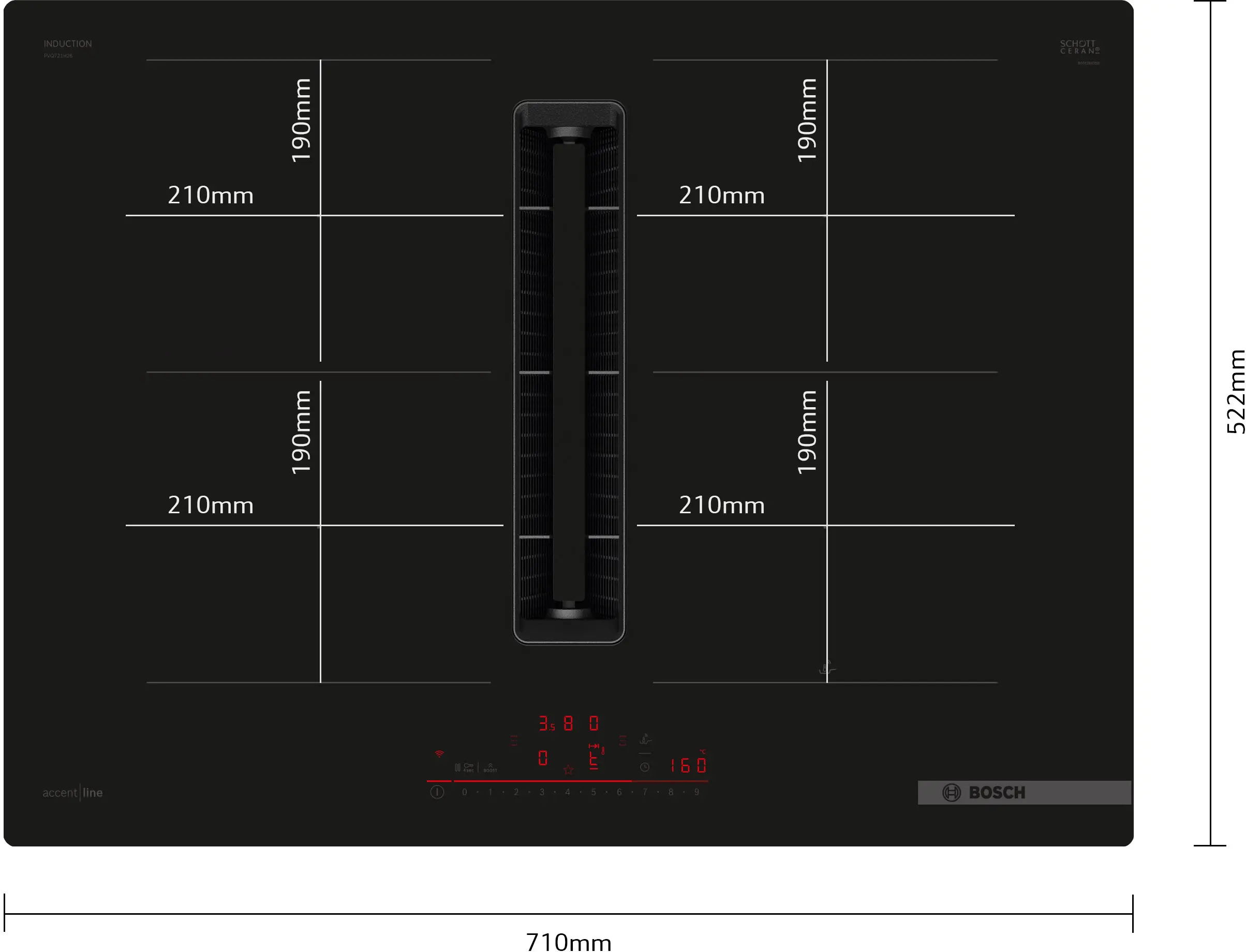 Serie 6 Inductiekookplaat met afzuiging 70 cm opbouwmontage zonder rand