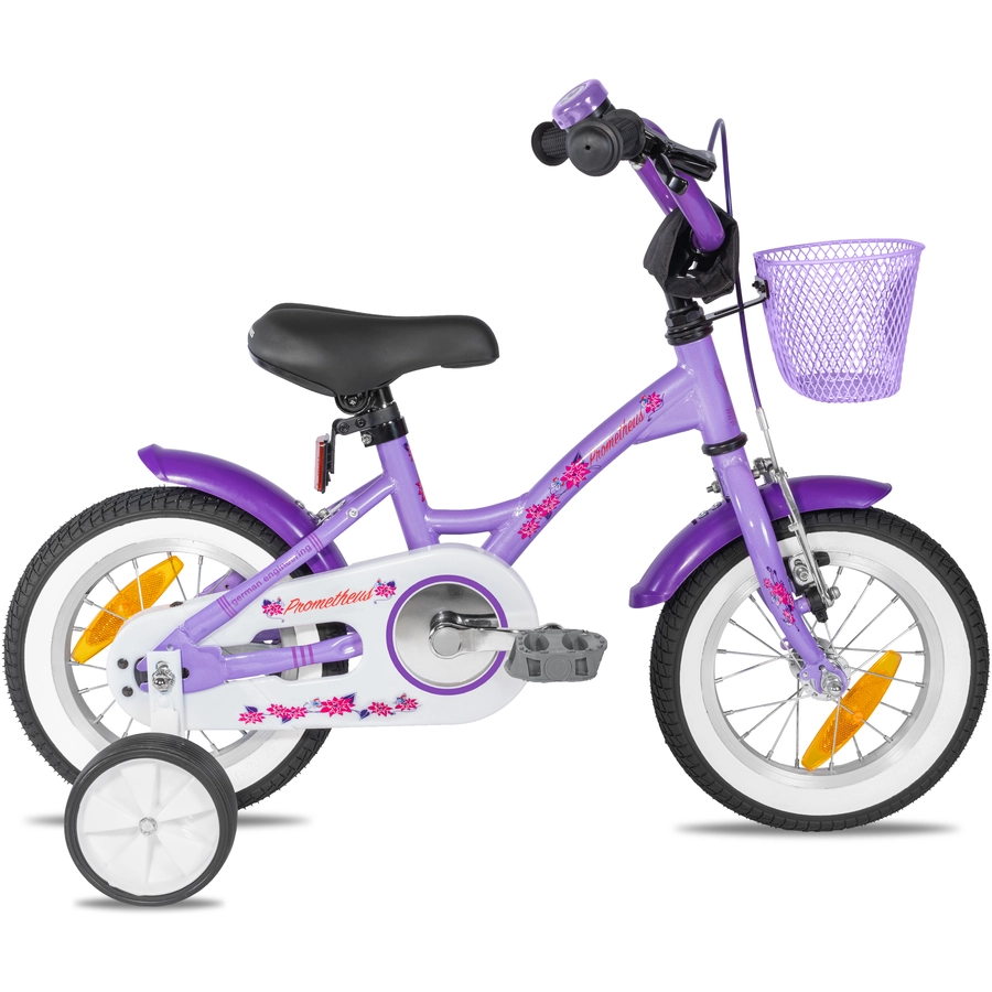 PROMETHEUS BICYCLES® Kinderfahrrad 12 ab 3 Jahre mit Stützräder in Violett & Weiß