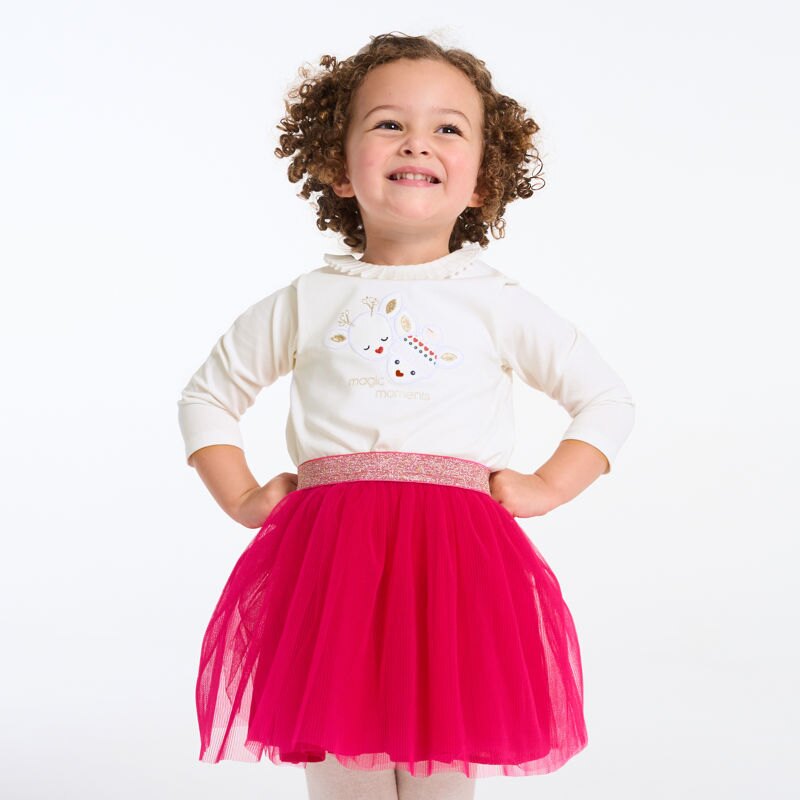 T-shirt manches longues broderies rennes blanc bébé fille Blanc
