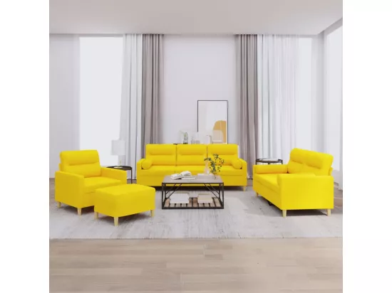 Ensemble de canapés 4 pièces avec coussins jaune clair tissu