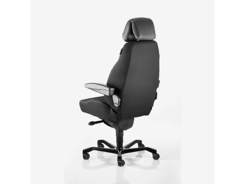 Kontorstol KAB Seating Executive, White-Line Sort tekstil fighter inkl. armlæn og nakkestøtte i sort skind