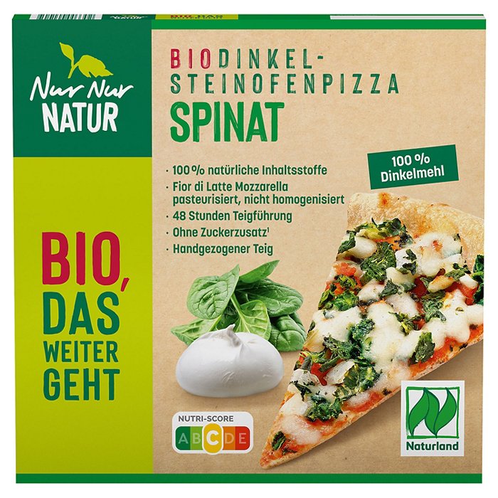 NUR NUR NATUR Bio-Dinkelpizza 335 g, Spinat-Knoblauch