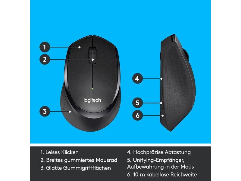 Logitech Maus M330 Silent Plus Geräuscharme USB-Funkmaus mit 1000 dpi Optical Tracking