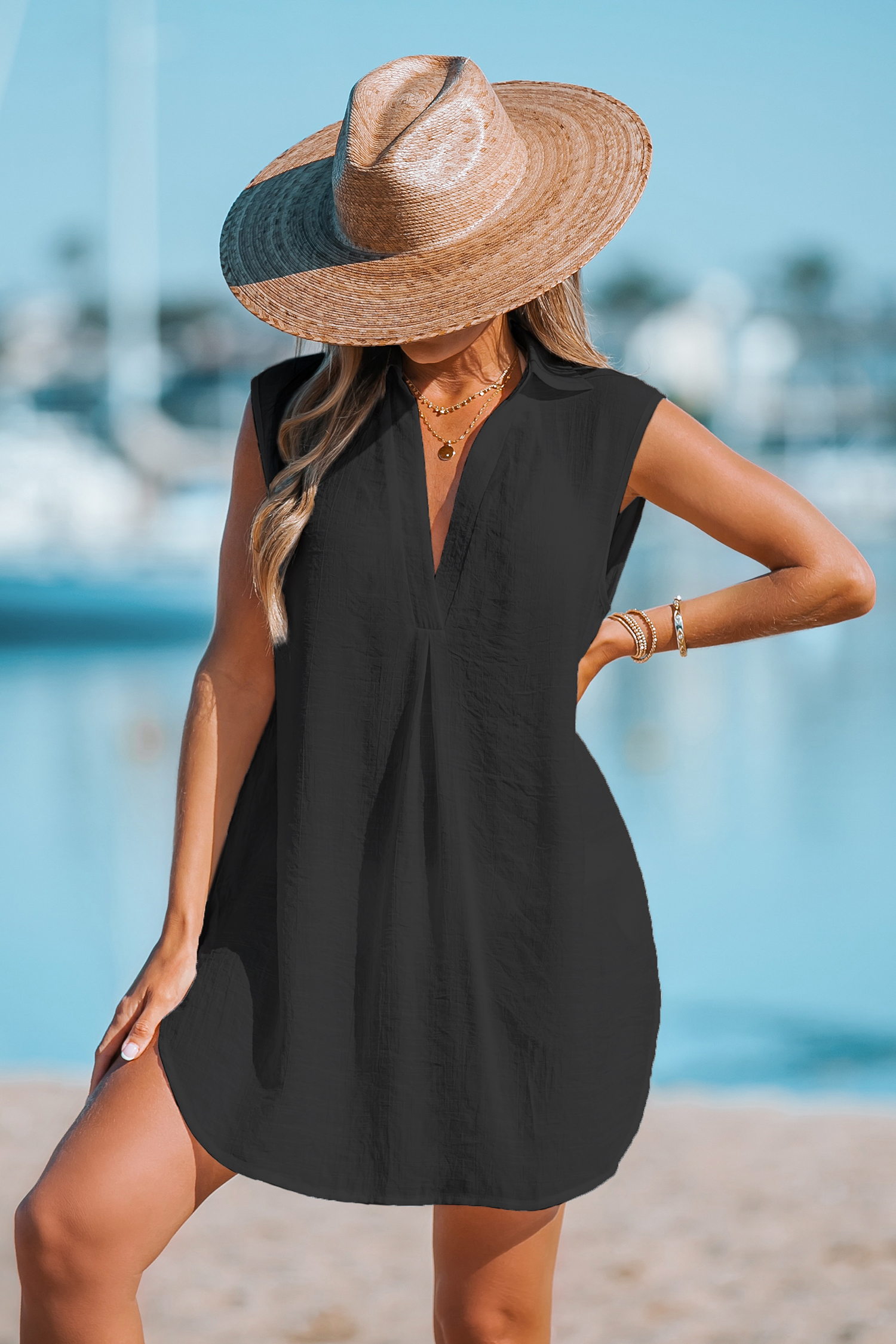 Robe mini cover up à col en V
