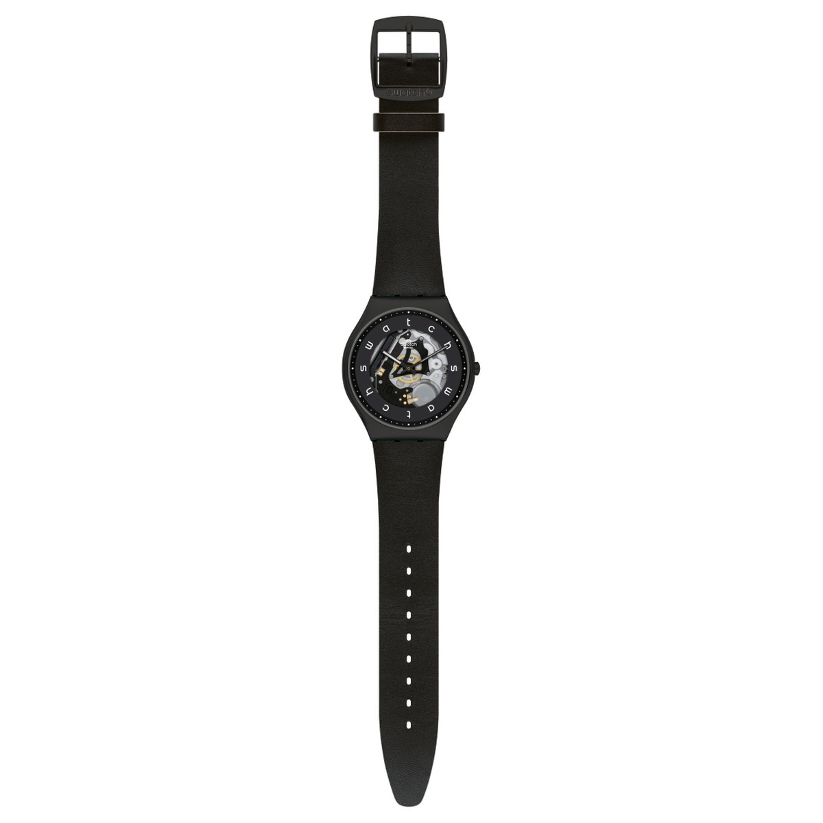 Montre Swatch mixte acier cuir noir
