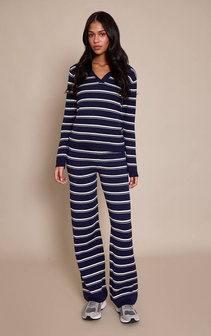 Bleu Marine Pantalon En Maille Compacte Rayée Tall