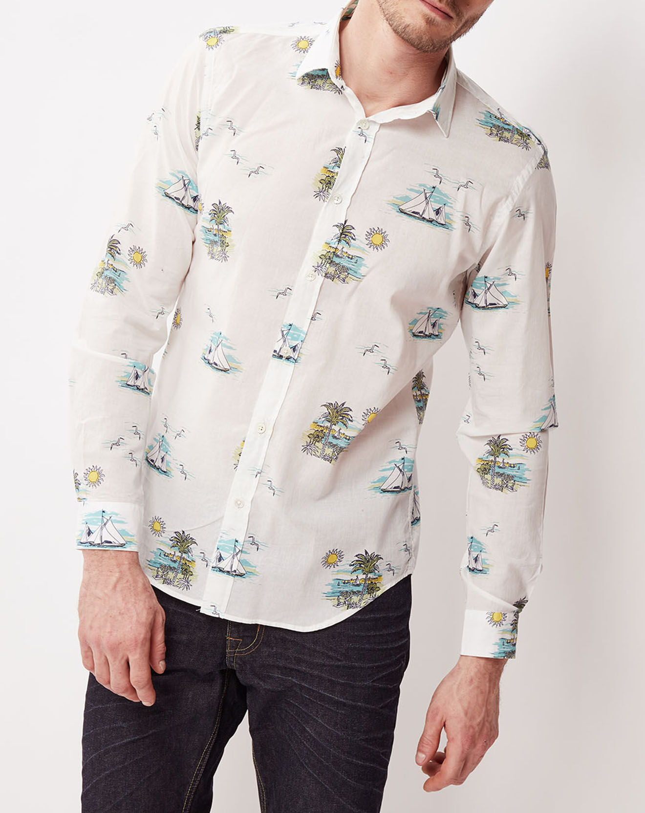 Hartford Chemise slim fit Sammy imprimé vacances blanche