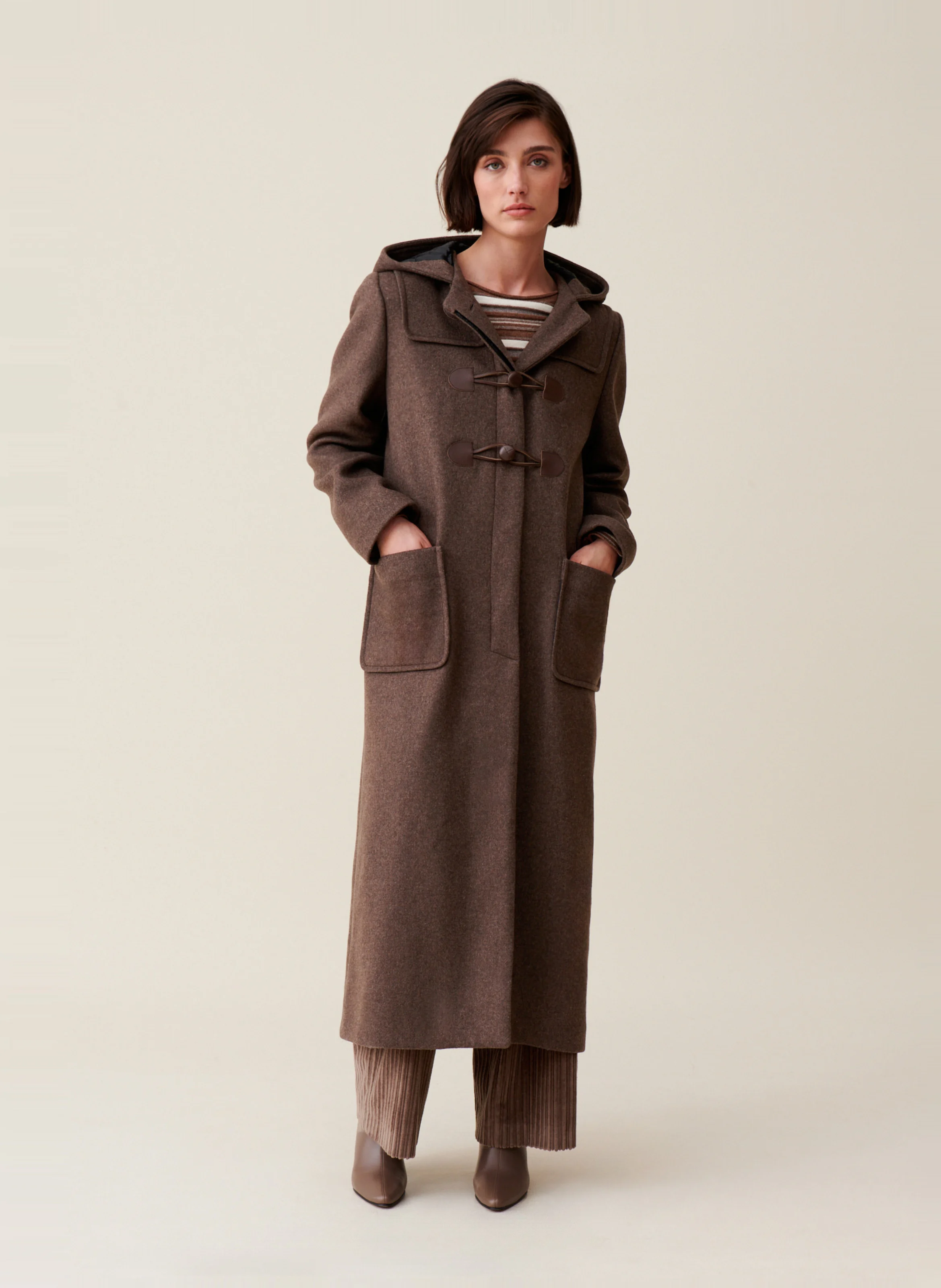 Manteau droit en laine mélangée | Marron