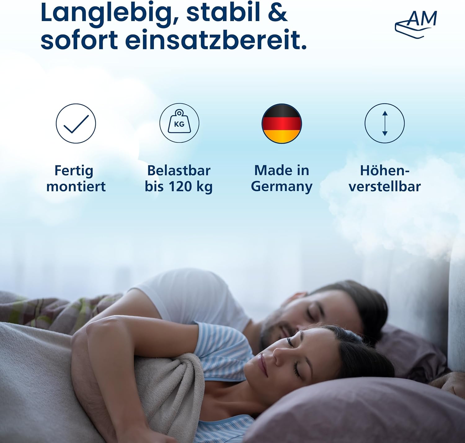 AM Qualitätsmatratzen 7 Zonen Lattenrost 90x200 verstellbar mit 44 Federleisten - Made in Germany - Verstellbarer Lattenrost 90x200 - Kopf und Fußteil - Holmabsenkung für Schulter und Becken