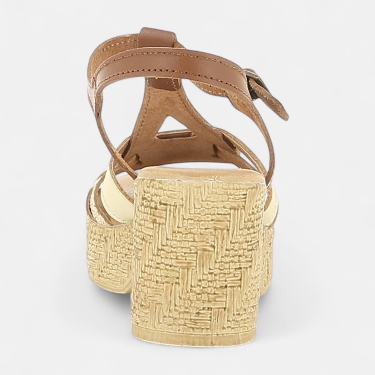 Nu-pieds à talon Femme en cuir cognac