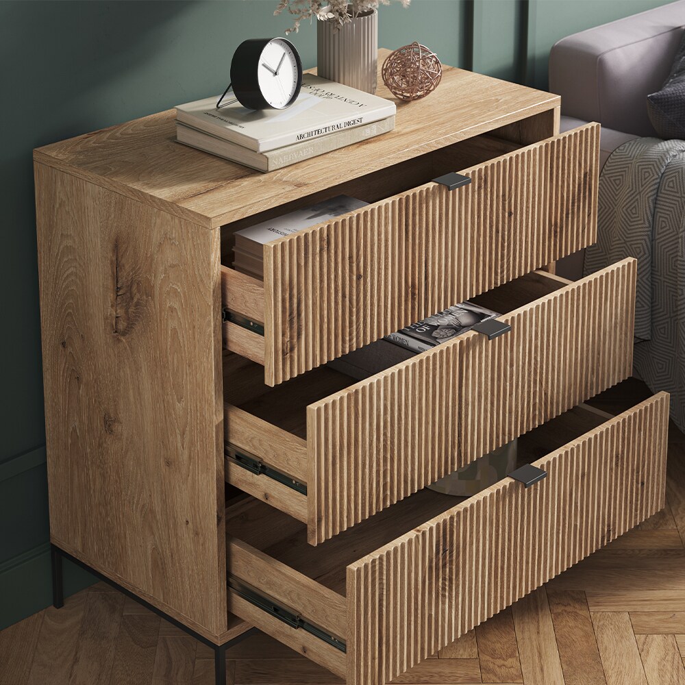 Vicco Kommode Eliza Viking Oak 80 x 81,2 cm mit 3 Schubladen