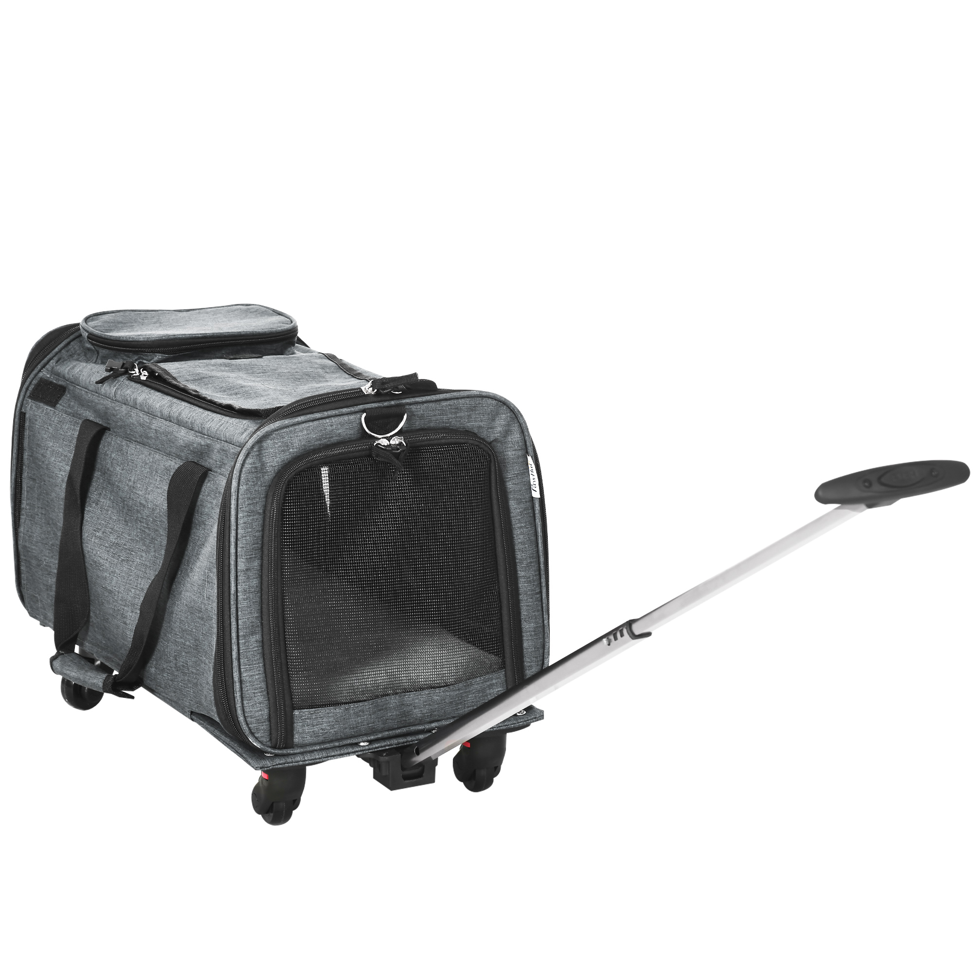 Carrinho de transporte 4 em 1 PawHut para animais de estimação com rodas, bolsa para transporte de cães e gatos com alça telescópica de alumínio, 50x31x37 cm, cinza