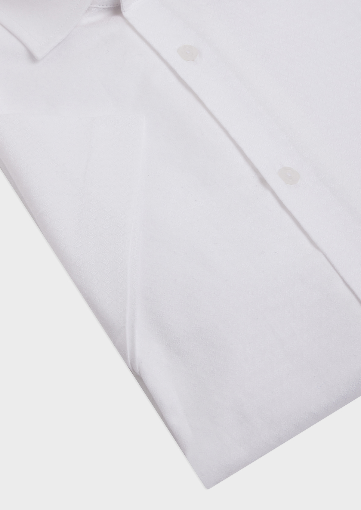 Chemise manches courtes Slim en coton façonné uni blanc