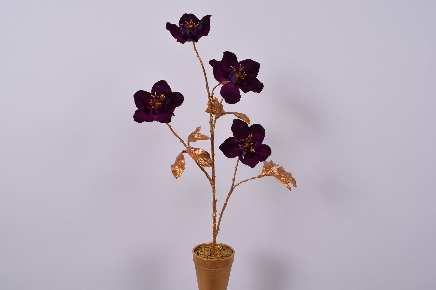 Silk-ka kunstplant Helleborus goud/ donkerpaars 57 cm